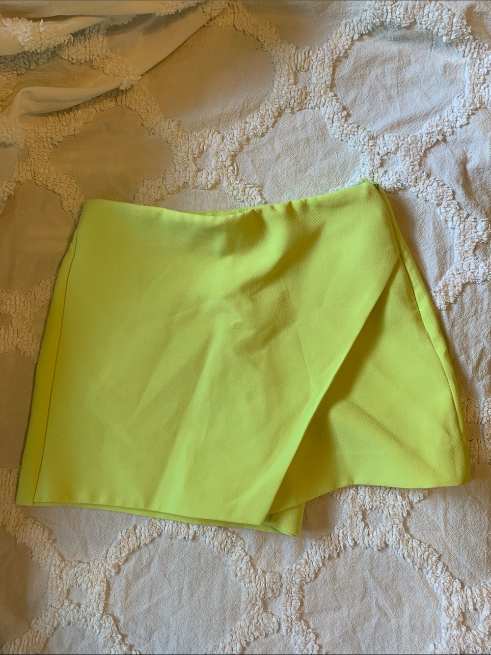 Zara Neon Yellow Asymmetric Mini Skort XS